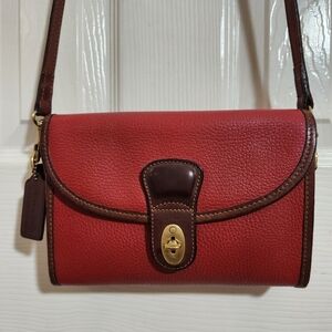 Vintage Rare Coach Red and Brown Leather Crossbody Bag
